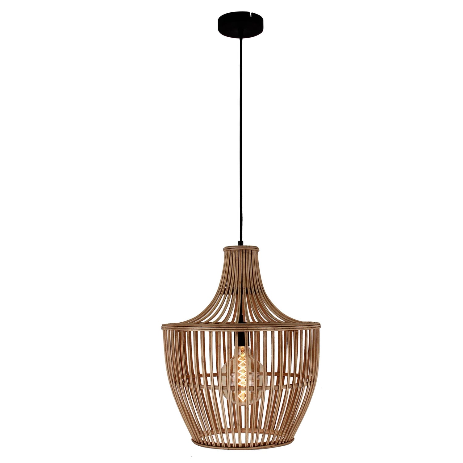 Chericoni Trapeze hanglamp in zwart-bruin bamboe met FSC keurmerk, 1 lichts, modern natuurontwerp voor sfeervolle verlichting.