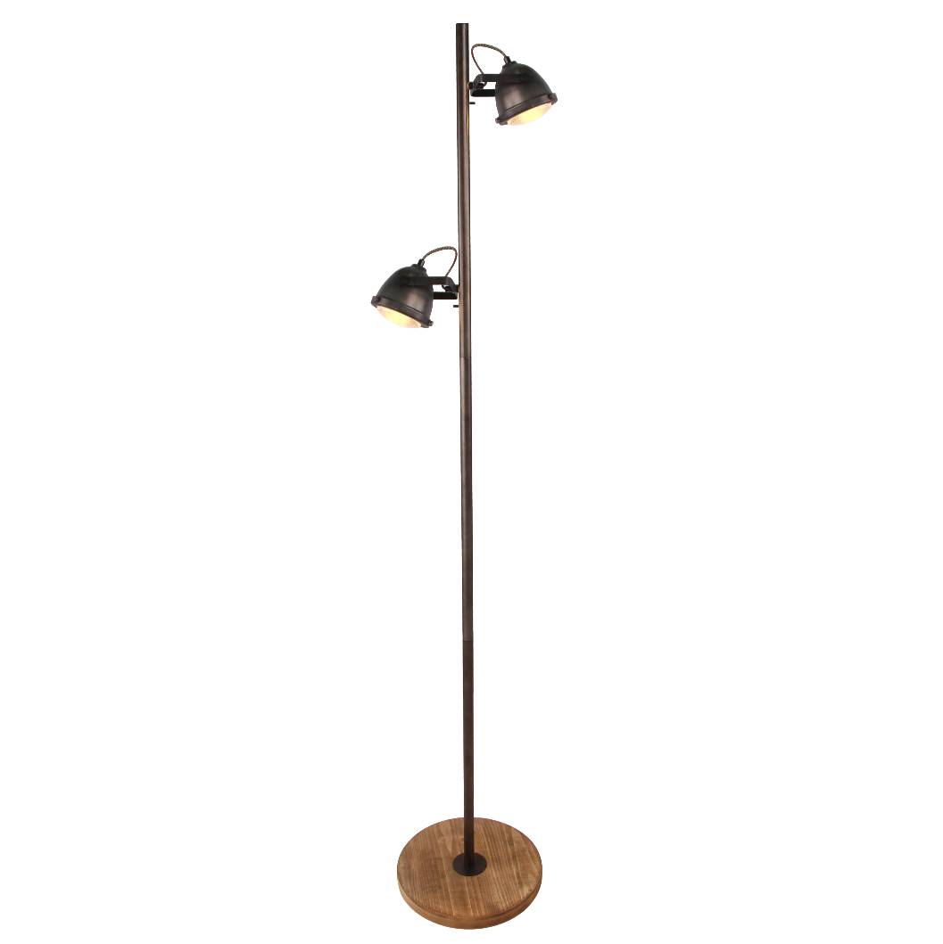 Chericoni Bella vloerlamp met 2 lichtpunten, Ø11 cm, GU10 fitting, zwart met houtaccenten.