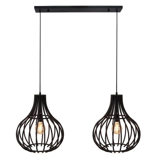 Vooraanzicht van de Chericoni Goccia hanglamp 2 lichts Ø40 cm, zwart metaal, modern en robuust design.