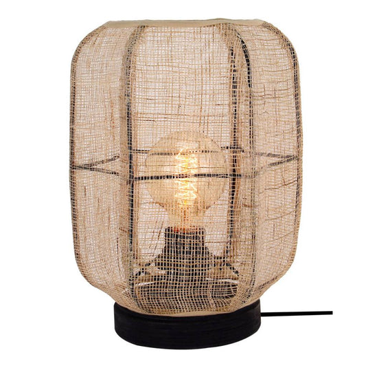 Chericoni Nature Jute tafellamp, 1 lichts, Ø22 cm, E27 fitting, gemaakt van bamboe en hout in natuurlijke stijl.