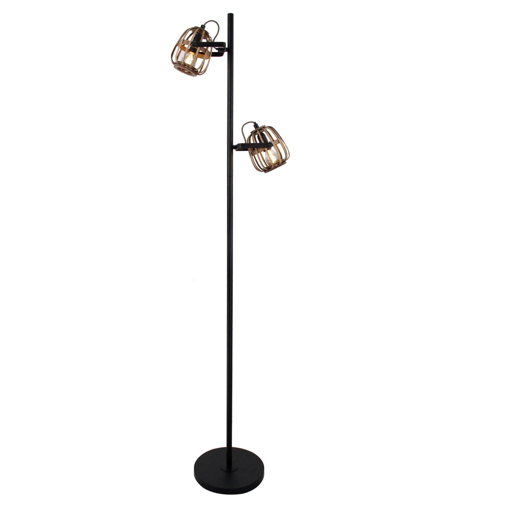 Chericoni Nature Trapeze vloerlamp, 2 lichts, Ø12 cm, E14, van FSC-gecertificeerd bamboe voor een natuurlijke en sfeervolle uitstraling.