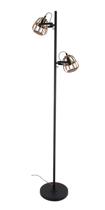 Chericoni Nature Trapeze vloerlamp, 2 lichts, Ø12 cm, E14, uitgeschakeld, met een elegante bamboe afwerking voor een rustieke uitstraling.