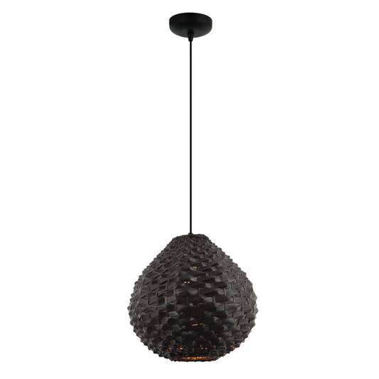 Chericoni Nature Treccia hanglamp, 1 lichts, Ø32 cm, E27, zwart, met een minimalistisch design van ijzer en metaal voor sfeervolle verlichting.