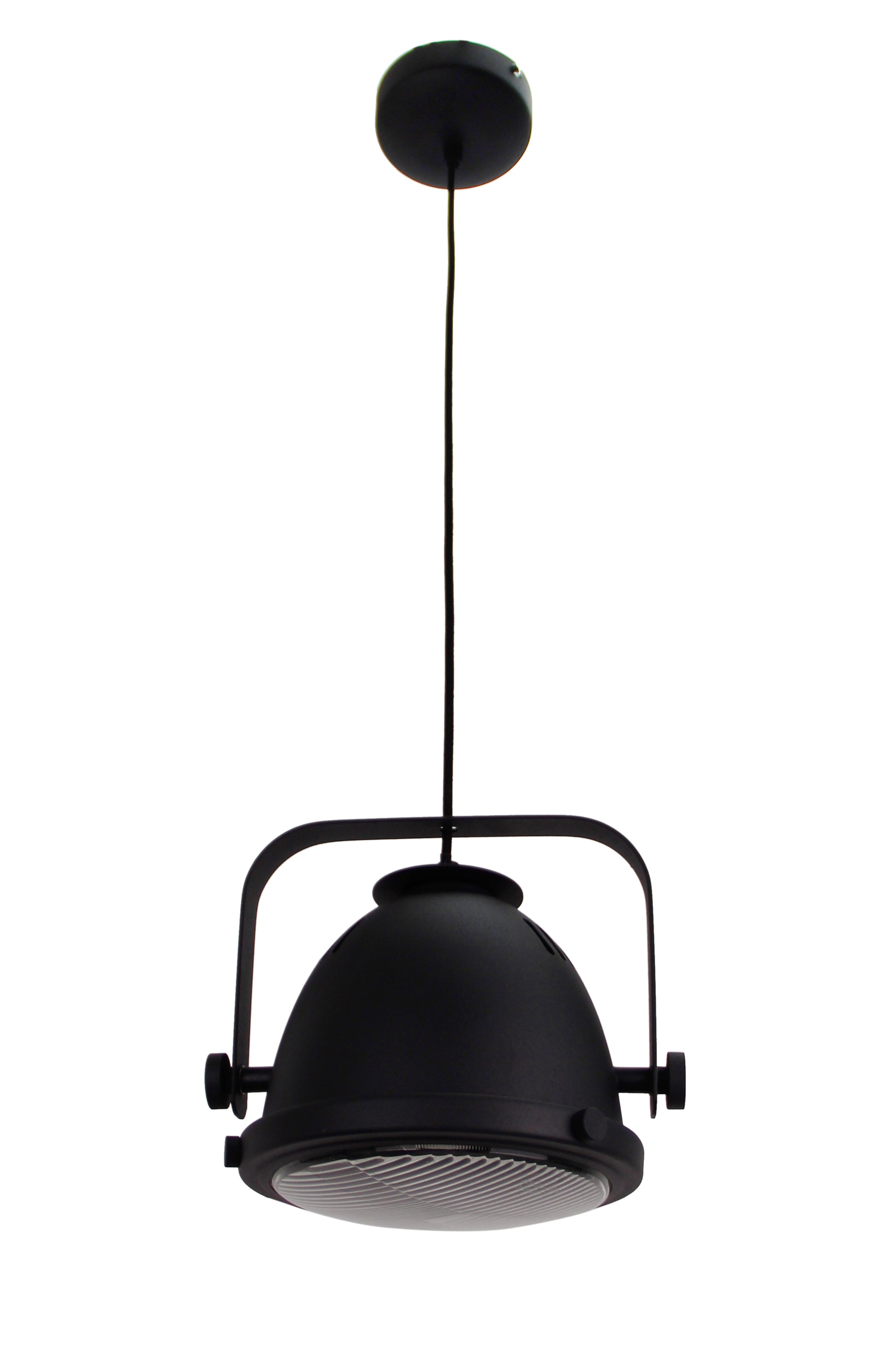 Chericoni Nero hanglamp 1 licht Ø 20 cm E27, zwart met glas, uitgeschakeld en afgebeeld in moderne setting.