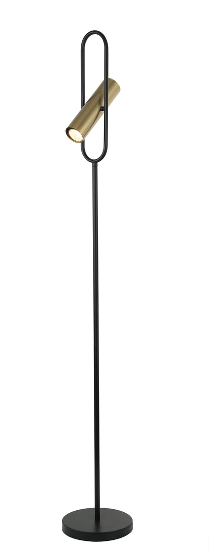 Reggio vloerlamp van Chericoni, minimalistisch design, zwart met gouden verstelbare spot, Ø 22cm, E27 fitting.