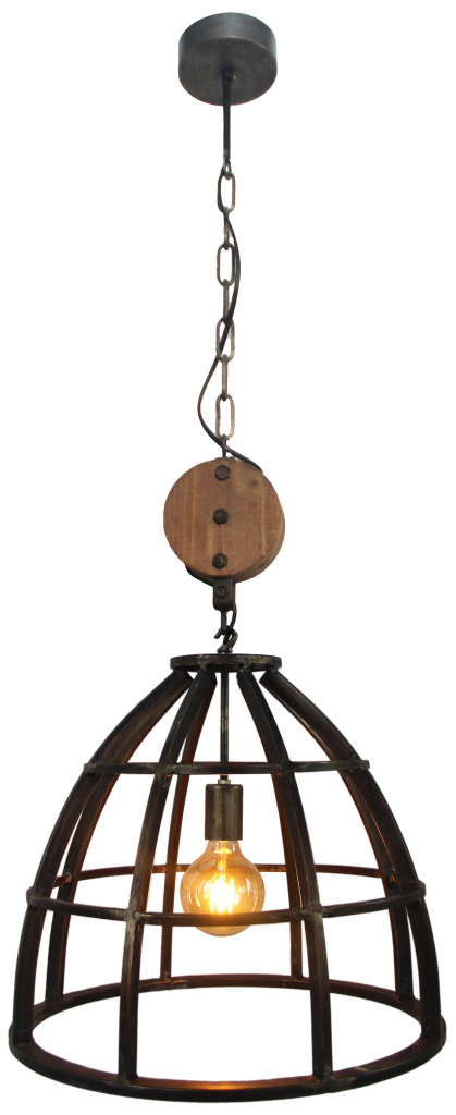 Aperto hanglamp - 1 lichts - D 60 cm - zwart black steel met vintage wood