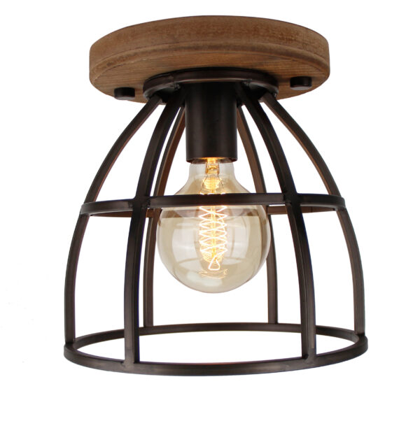 Aperto plafondlamp - 1 lichts - 25 cm - zwart black steel met vintage wood