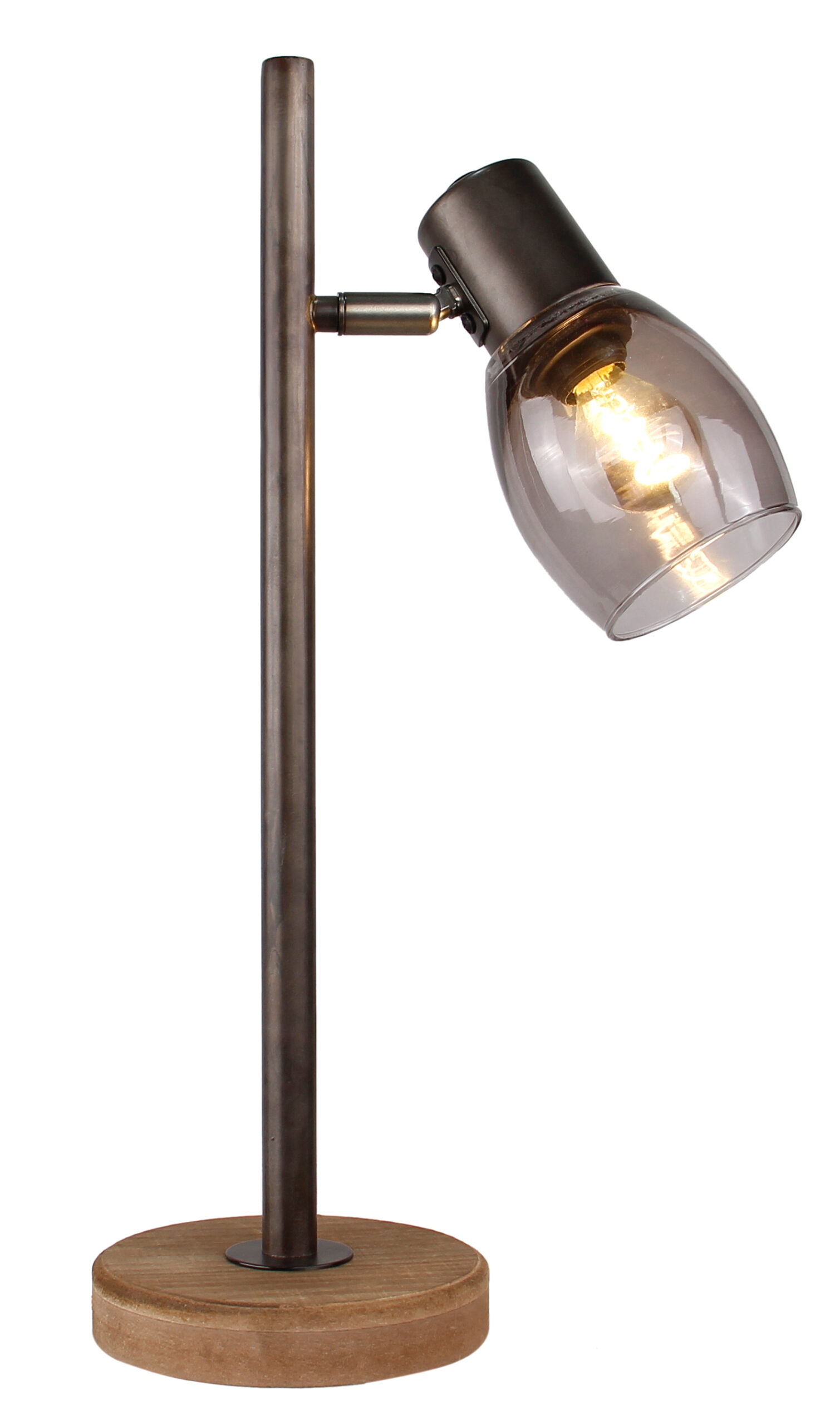 Bezighouden Aziatisch Het strand Sylvie tafellamp - 1 lichts - zwart black steel met vintage hout en smoke  rookglas • BASICLAMP