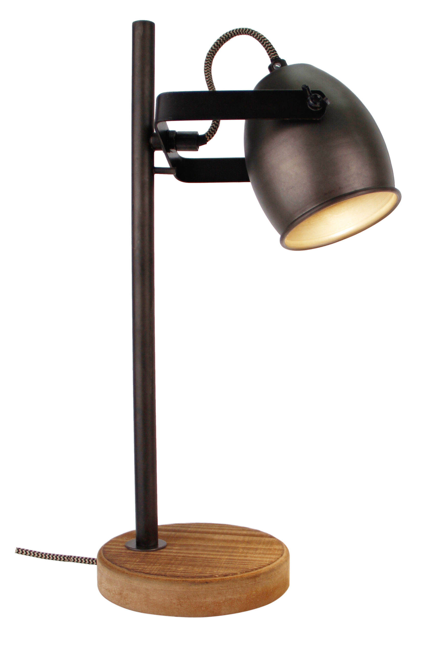 Pedagogie Nest kabel Dolce tafellamp - 1 lichts - zwart black steel met vintage hout • BASICLAMP