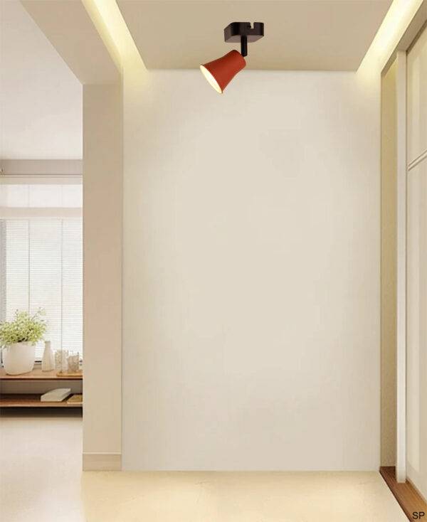 Chericoni Lisa hanglamp 1 lichts rood zijaanzicht in woonkamer aan plafond.